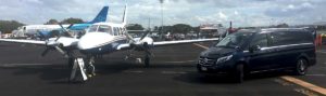 Aircraft charter - Panther Chieftain & Pick up in our Mercedes Van